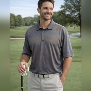 GRAND SLAM Gray & Blue Striped Polo Shirt XXL, Men's